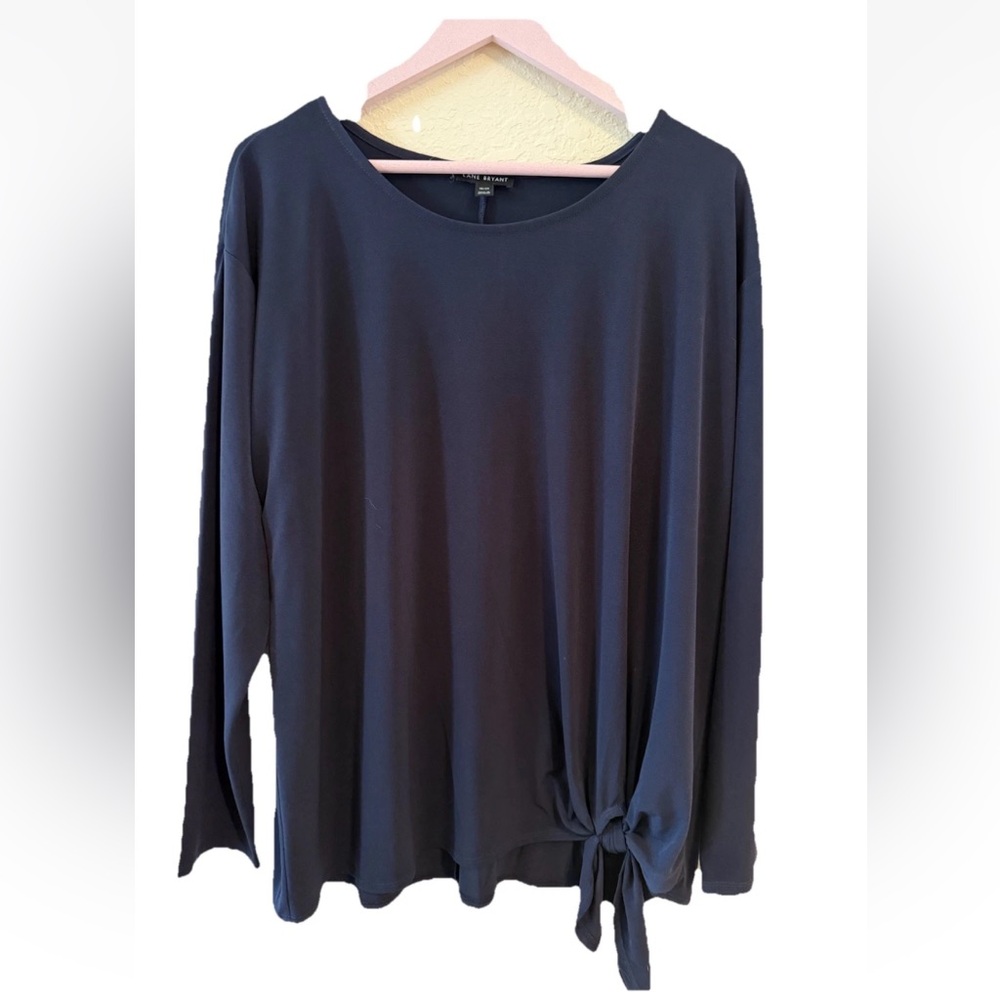 Lane Bryant Women's Navy Blue Knit Tie Front Long Sleeve Blouse Size 18